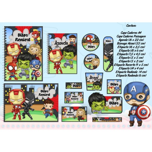 Kit Digital Etiqueta escolar para imprimir  Os vingadores V1 EE