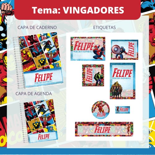 Kit Digital Etiqueta escolar para imprimir  Os vingadores V2 EE