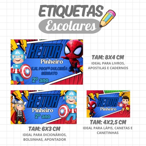 Kit Digital Etiqueta escolar para imprimir  Os vingadores V8 EE