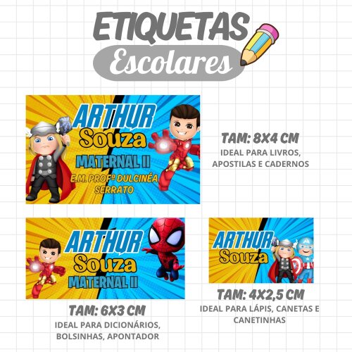 Kit Digital Etiqueta escolar para imprimir  Os vingadores V9 EE