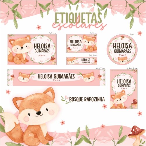 Kit Digital Etiqueta escolar para imprimir  Raposa EE V3