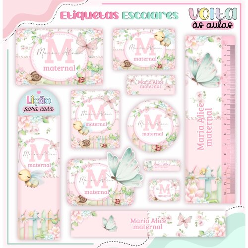 Kit Digital Etiqueta escolar para imprimir  Jardim V6 EE