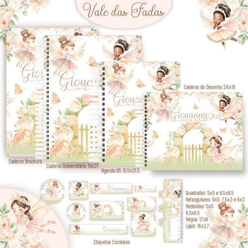 Kit Digital Etiqueta escolar para imprimir  Fada V7 EE