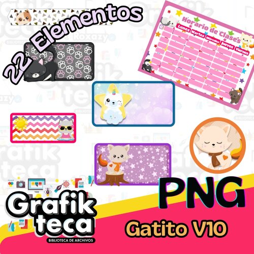 Kit Digital Etiqueta escolar para imprimir  Gatinhos V10 EE
