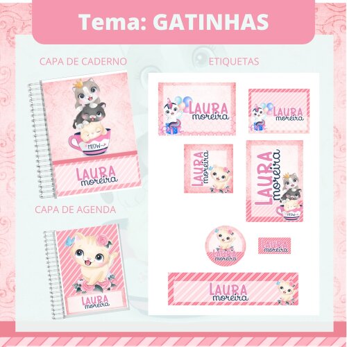 Kit Digital Etiqueta escolar para imprimir  Gatinhos V2 EE
