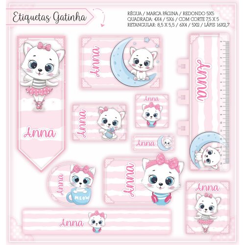 Kit Digital Etiqueta escolar para imprimir  Gatinhos V3 EE