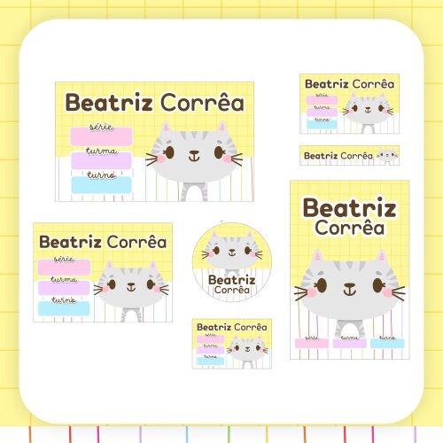 Kit Digital Etiqueta escolar para imprimir  Gatinhos V7 EE