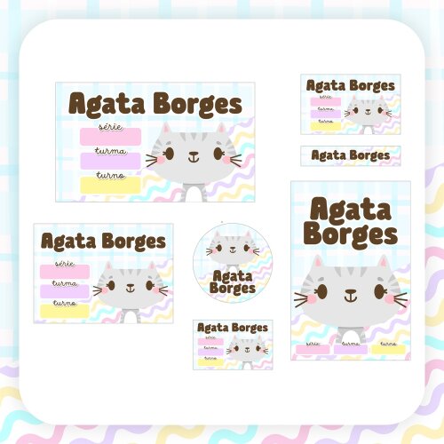 Kit Digital Etiqueta escolar para imprimir  Gatinhos V9 EE