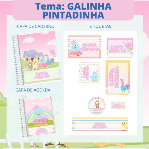 Kit Digital Etiqueta escolar para imprimir Galinha Pintadinha V4 EE