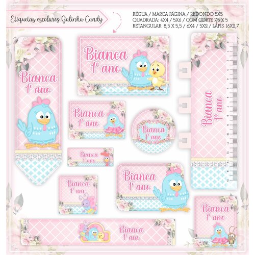 Kit Digital Etiqueta escolar para imprimir Galinha Pintadinha V5 EE