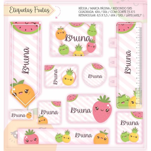 Kit Digital Etiqueta escolar para imprimir V1 Frutas