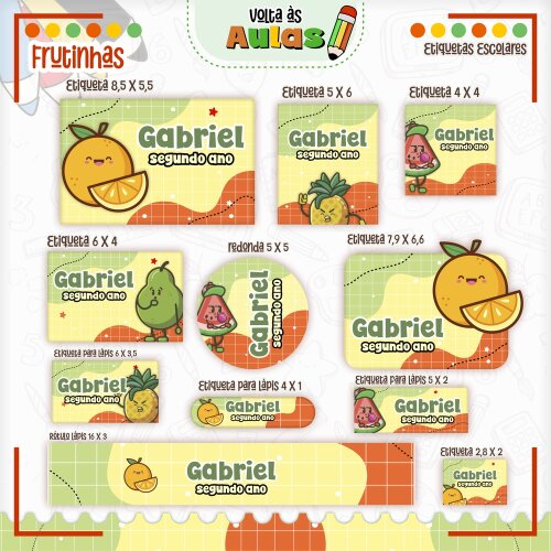 Kit Digital Etiqueta escolar para imprimir V3 Frutas