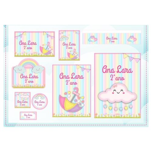 Kit Digital Etiqueta escolar para imprimir  Chuva de Amor V1 EE