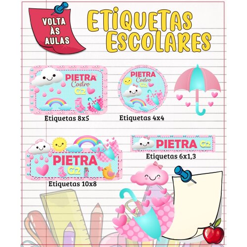 Kit Digital Etiqueta escolar para imprimir  Chuva de Amor V2 EE