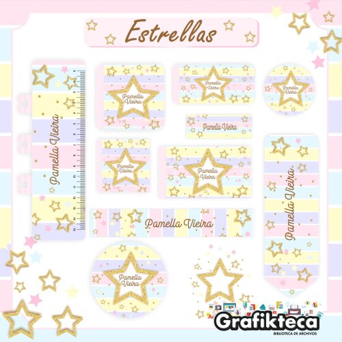 Kit Digital Etiqueta escolar para imprimir  EE Estrelas
