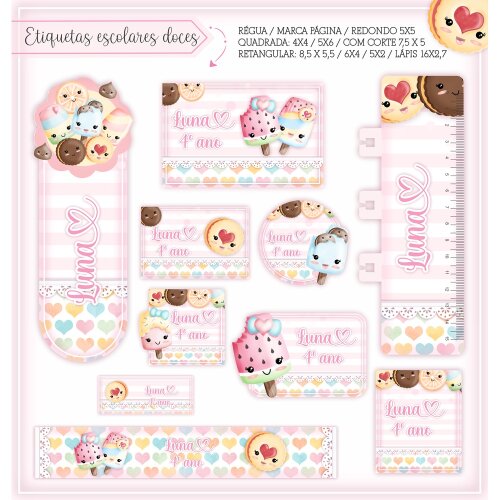 Kit Digital Etiqueta escolar para imprimir  V1 Donuts