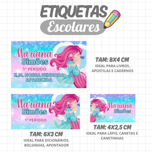 Kit Digital Etiqueta escolar para imprimir Sereia EE v10