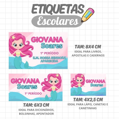 Kit Digital Etiqueta escolar para imprimir Sereia EE v11