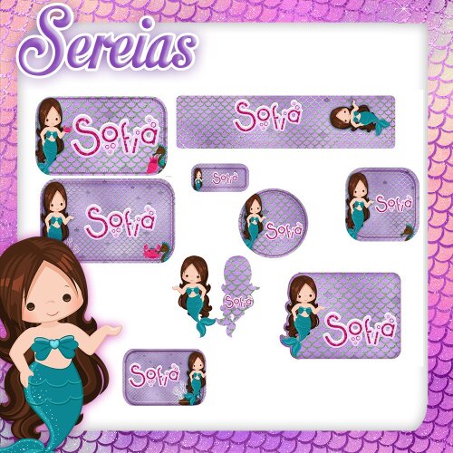 Kit Digital Etiqueta escolar para imprimir Sereia EE v16