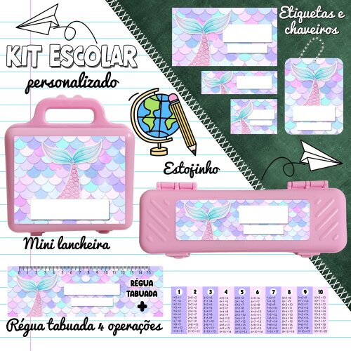 Kit Digital Etiqueta escolar para imprimir Sereia EE v8