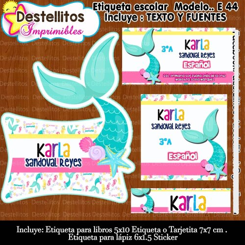 Kit Digital Etiqueta escolar para imprimir V1 Sereia