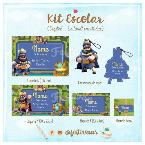 Kit Digital Etiqueta escolar para imprimir Clash Royale V1 EE