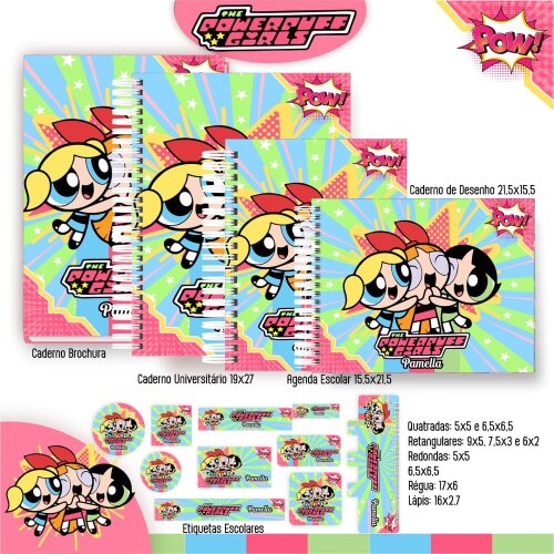 Kit Digital Etiqueta escolar para imprimir Meninas Superpoderosas V3 EE