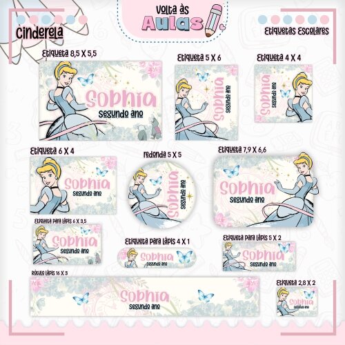 Kit Digital Etiqueta escolar para imprimir  V3 EE Cinderela