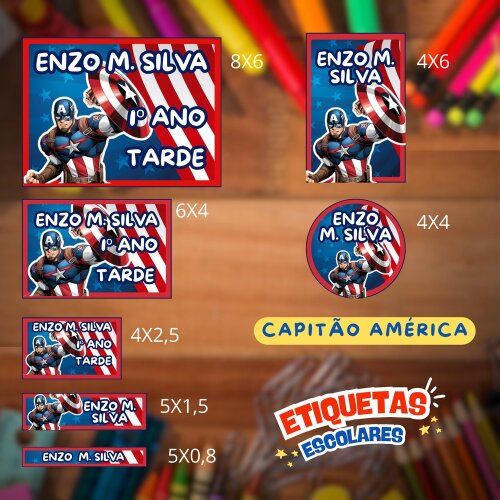 Kit Digital Etiqueta escolar para imprimir Capitão América