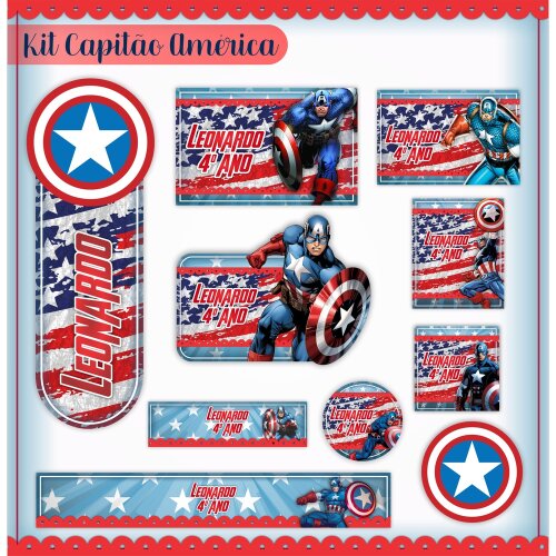 Kit Digital Etiqueta escolar para imprimir EE V1Capitão América