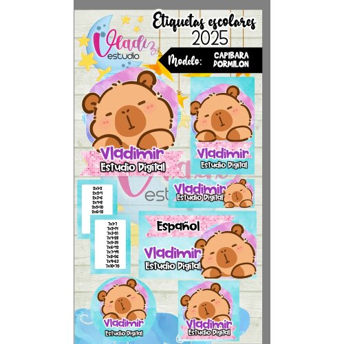 Kit Digital Etiqueta Escolar Capivara dormindo