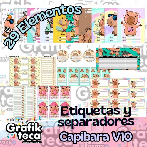 Kit Digital Etiqueta escolar para imprimir  V12EECapivara