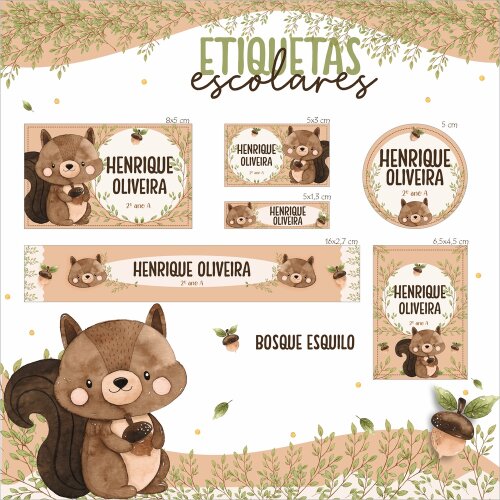 Kit Digital Etiqueta escolar para imprimir Bosque V3 EE
