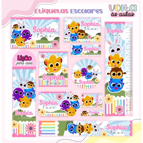 Kit Digital Etiqueta escolar para imprimir Bolofofos V4 EE