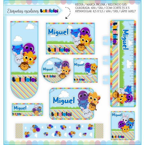 Kit Digital Etiqueta escolar para imprimir Bolofofos V6 EE