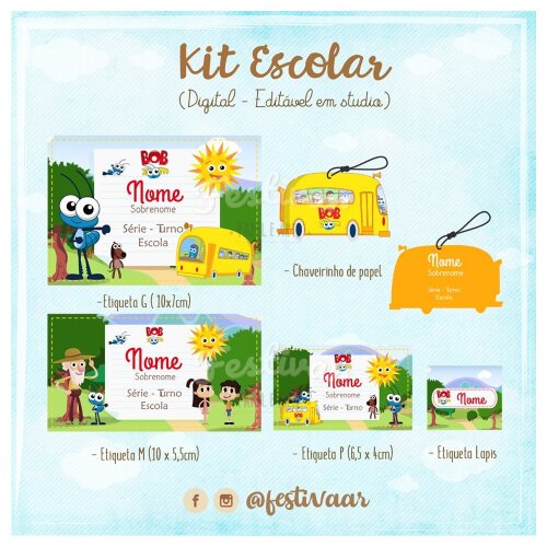 Kit Digital Etiqueta escolar para imprimir Bob Zoom V1 EE