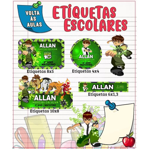 Kit Digital Etiqueta escolar para imprimir BEN 10 V1 EE
