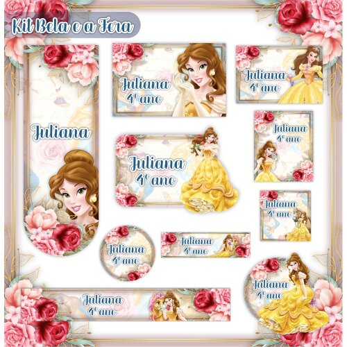 Kit Digital Etiqueta escolar para imprimir  a Bela e a Fera V1 EE