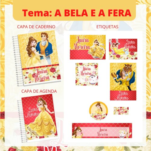 Kit Digital Etiqueta escolar para imprimir  a Bela e a Fera V2 EE