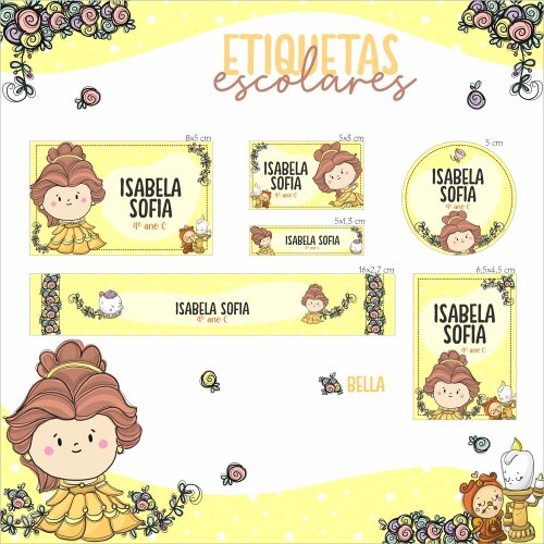 Kit Digital Etiqueta escolar para imprimir  a Bela e a Fera v5 EE
