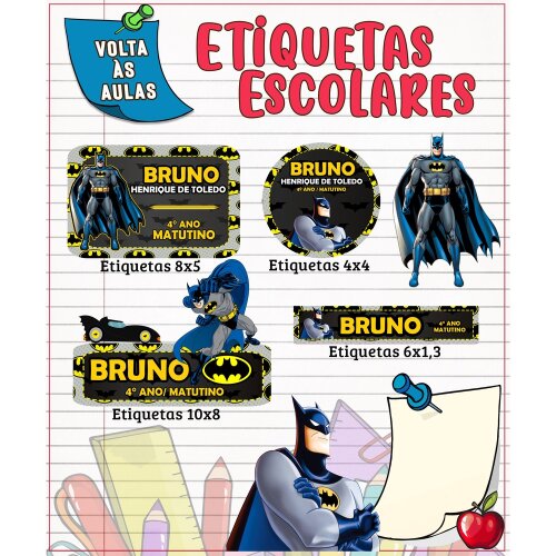 Kit Digital Etiqueta escolar para imprimir Batman V2 EE