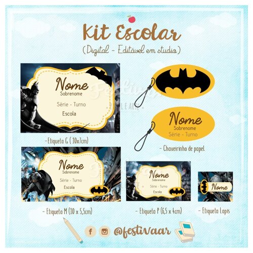 Kit Digital Etiqueta escolar para imprimir Batman V4 EE