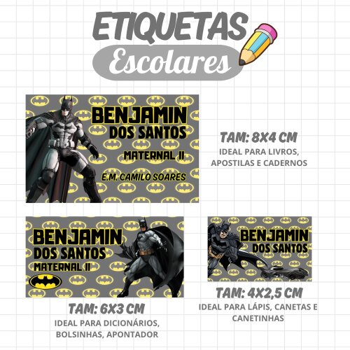 Kit Digital Etiqueta escolar para imprimir Batman V7 EE