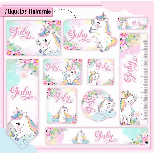 Kit Digital Etiqueta escolar para imprimir  Unicornio V1 EE