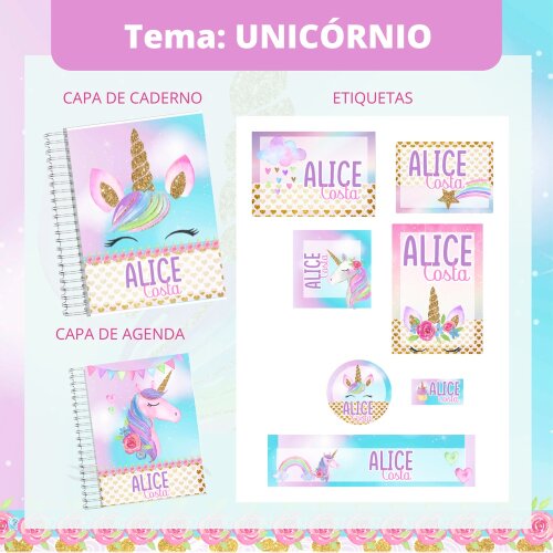 Kit Digital Etiqueta escolar para imprimir  Unicornio V10 EE