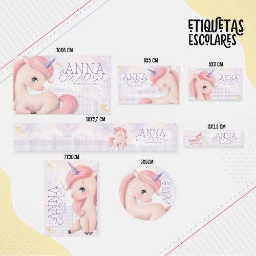 Kit Digital Etiqueta escolar para imprimir  Unicornio V11 EE