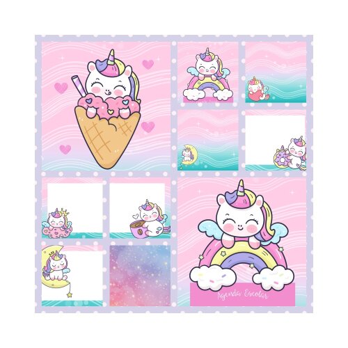 Kit Digital Etiqueta escolar para imprimir  Unicornio V12 EE