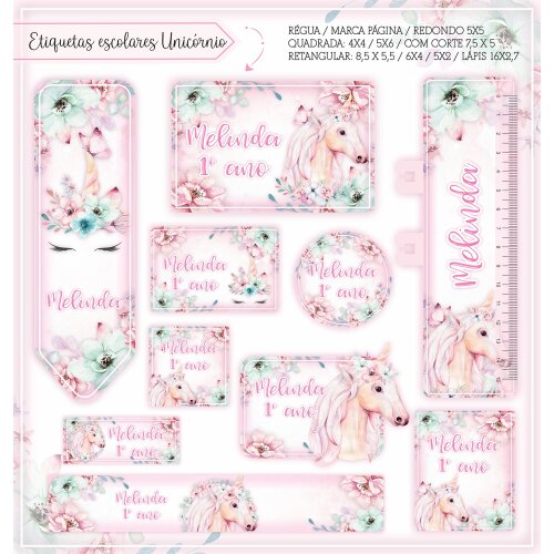 Kit Digital Etiqueta escolar para imprimir  Unicornio V13 EE
