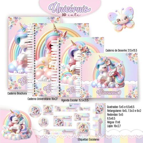 Kit Digital Etiqueta escolar para imprimir  Unicornio V15 Candy EE
