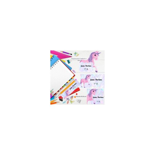 Kit Digital Etiqueta escolar para imprimir  Unicornio V21 EE
